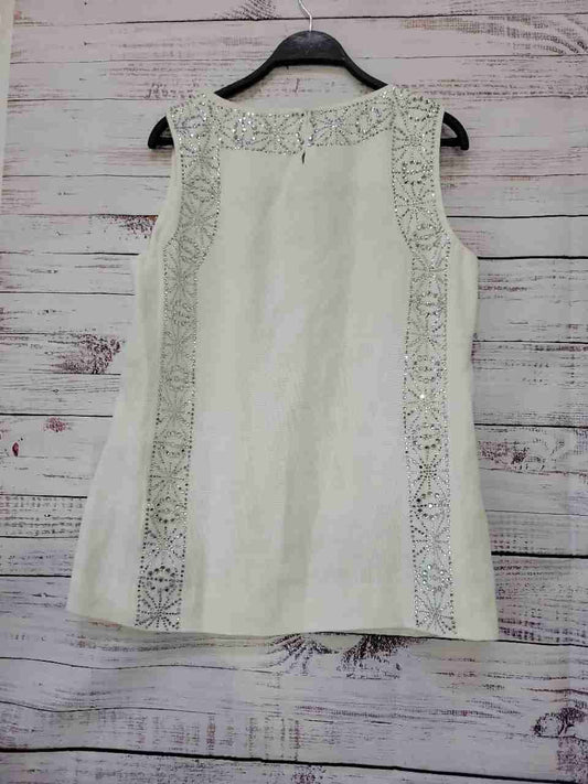 Women's Tory Burch White Linen Top w/beading Size 10