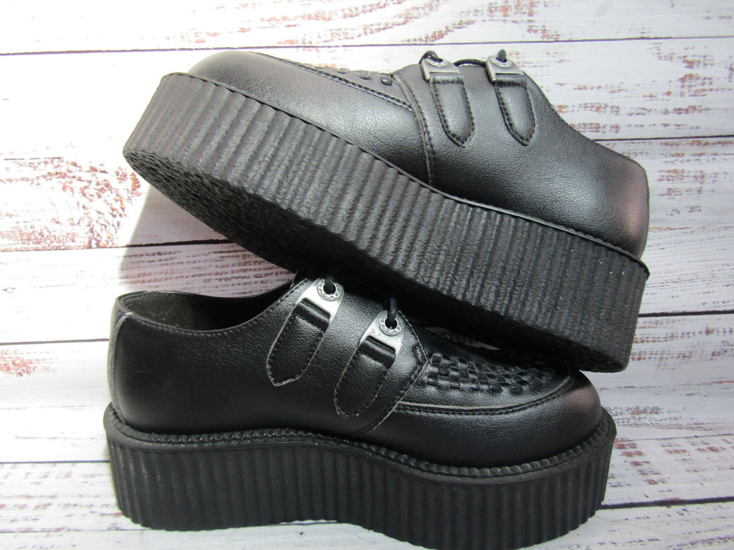 New Rock Creeper Women's Black Faux Leather Platform Oxford Size 7