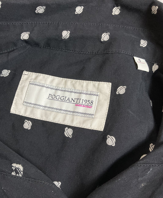Poggianti Navy 100% Cotton Planet Saturn Embroidered Long Slv ButtonDown-Size 5