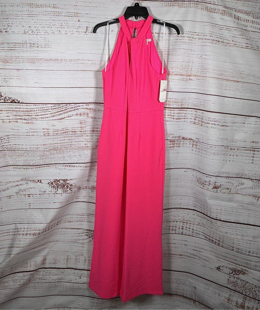 NWT Julia Jordan Front Halter Twist Neon Pink Jumpsuit Size 6 Retail $139