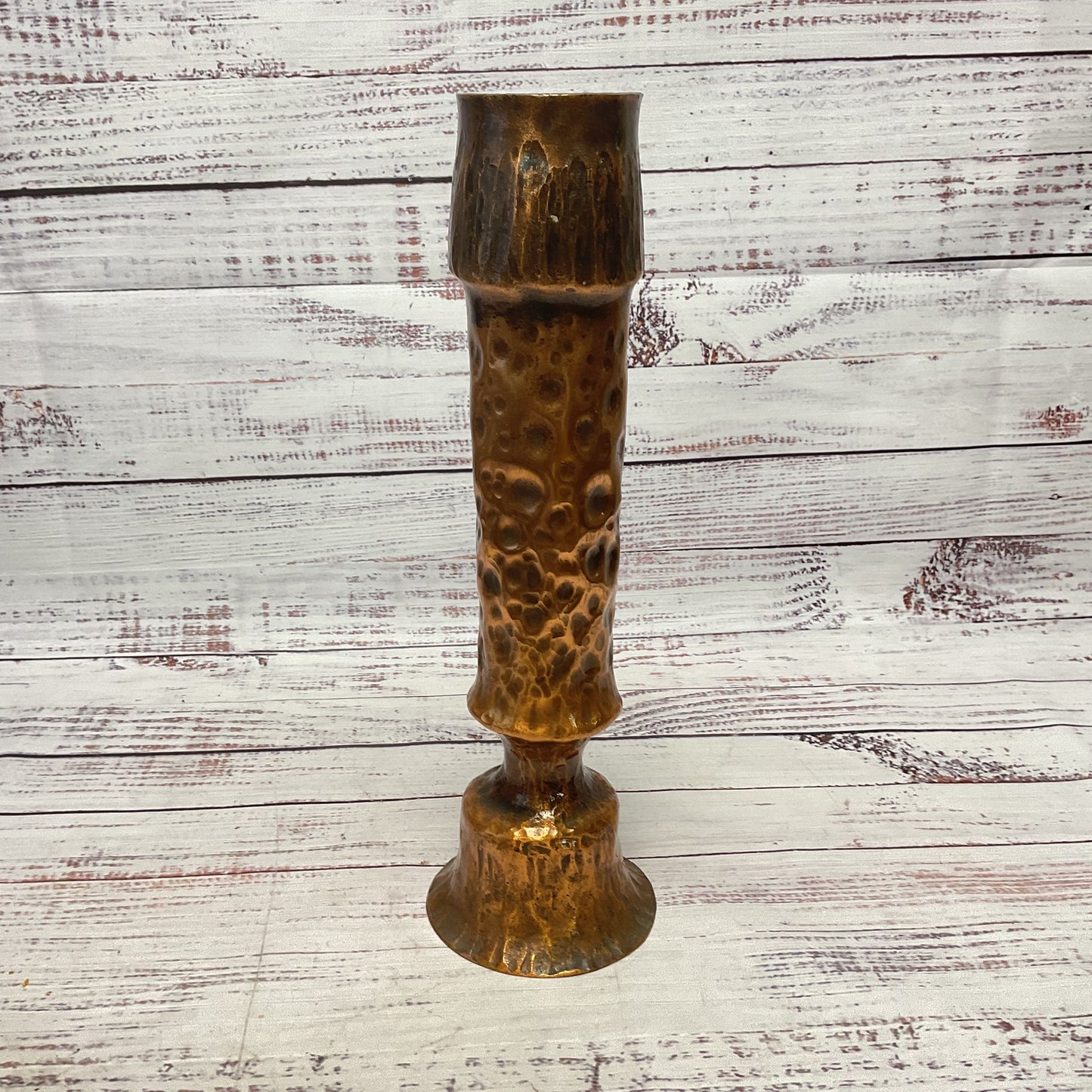 Hand Hammered Vintage Copper Bud Vase 12" 2lb Thick Walled