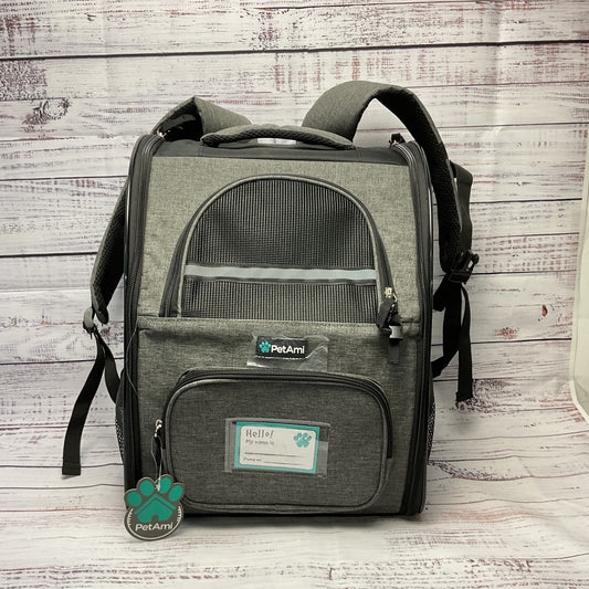 PetAmi Gray Black Soft Bottom Collapsible Pet Carrier Backpacks New