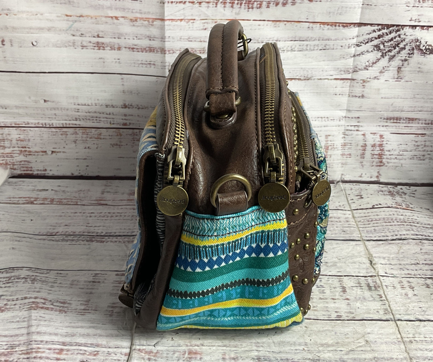 Desigual Studded Patch Fabric Top Handle Bag Multicolor