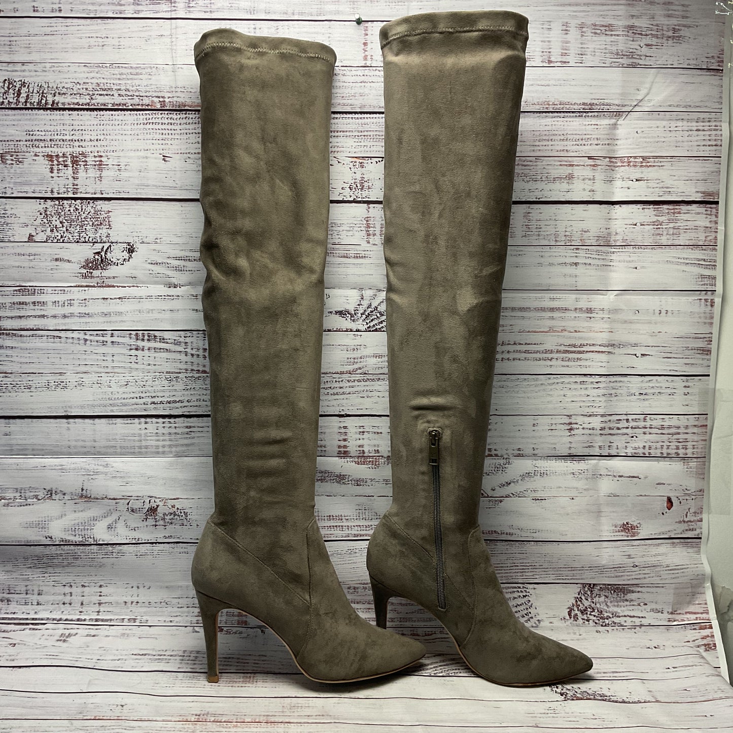 Joie Jemina Taupe Faux Suede Knee High Stiletto Boots Women Size 11