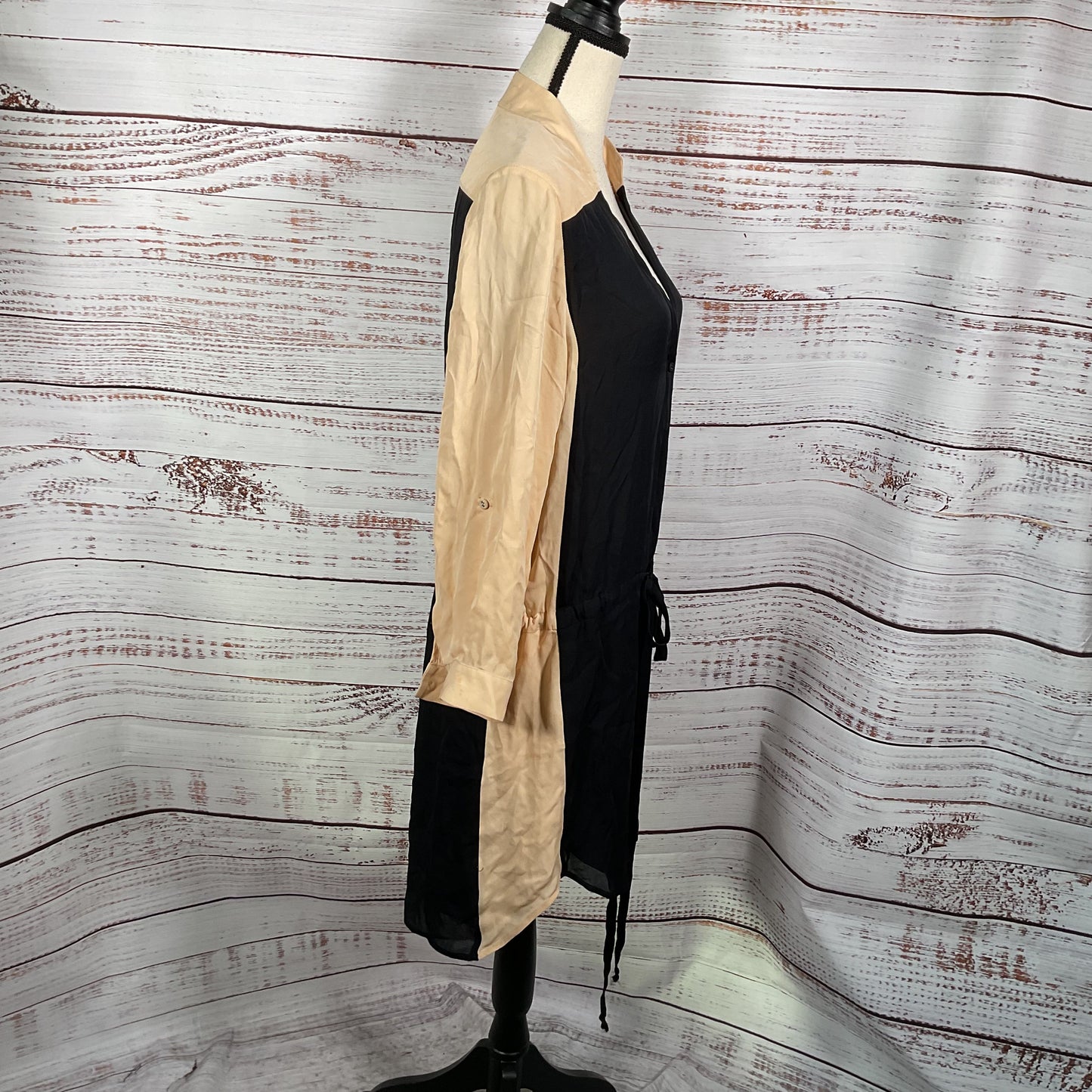 Mason Barney New York Peach Black Long Sleeve Stained Dress - Size 2