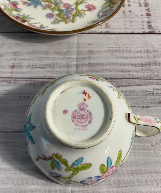 Antique English Minton Hand Painted Floral Porcelain Tea Cup & Saucer
