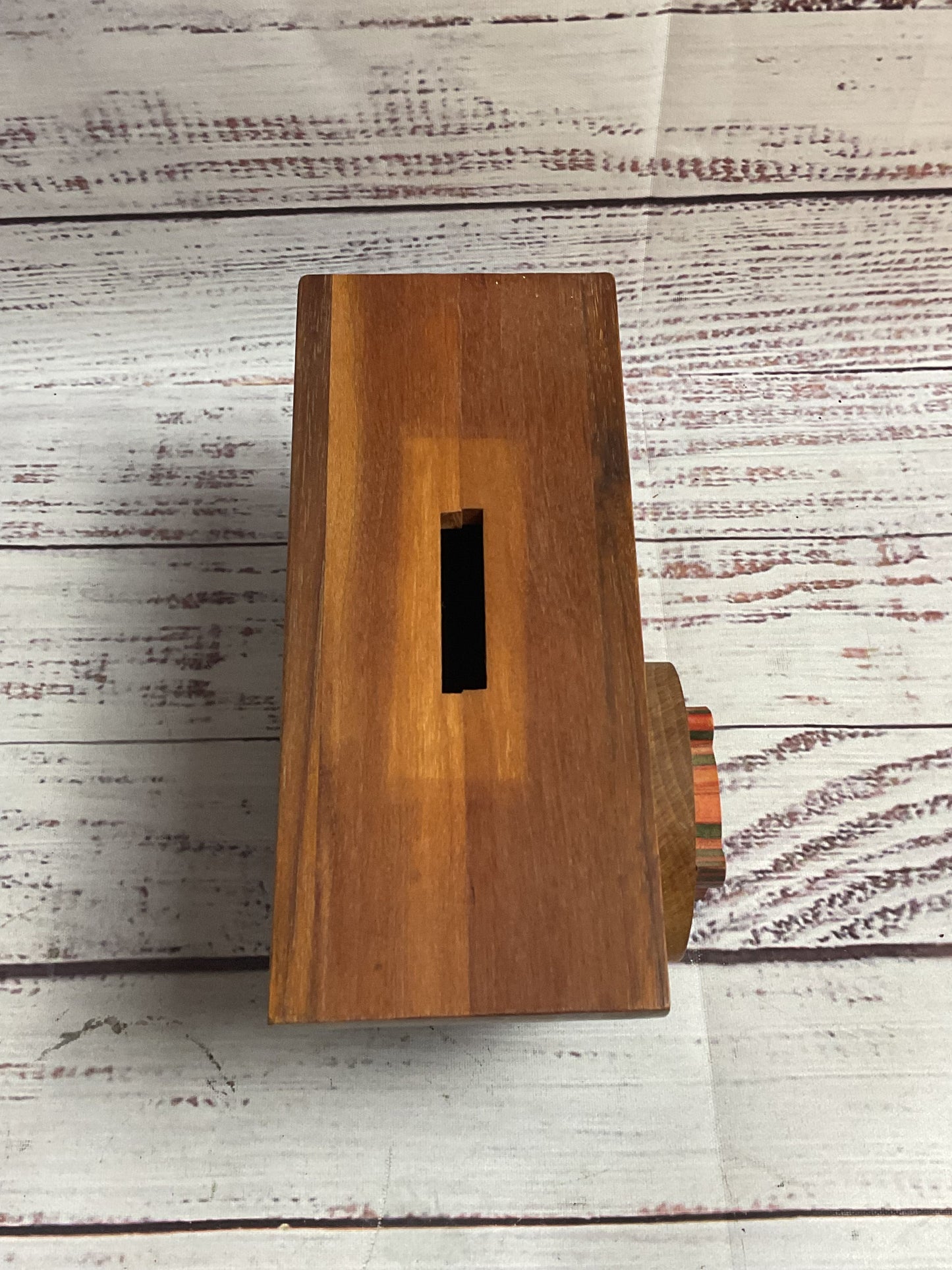 Hand Carved Wooden Coin Bank Signed