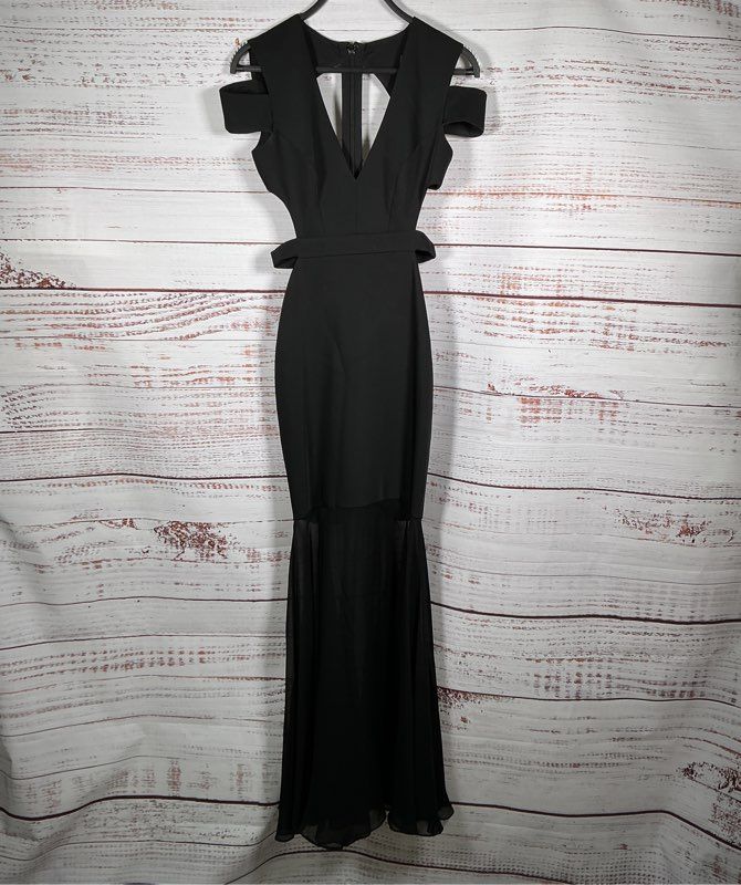 BCBG Black Maxi Dress with cut out back and sides Silk Bottom Size 0 GORGEOUS!!