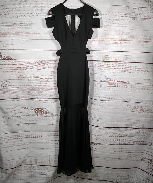 BCBG Black Maxi Dress with cut out back and sides Silk Bottom Size 0 GORGEOUS!!