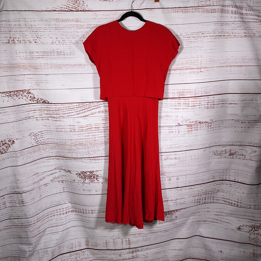 Escada Davany Cherry Red Cropped Overlay Dress - Size 34