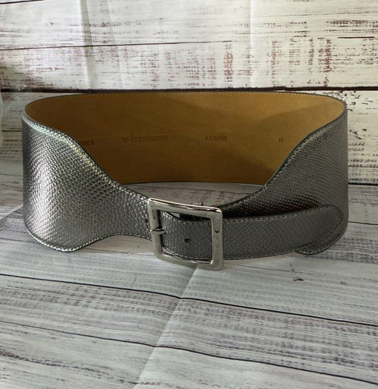 Women's W. Kleinberg Silver Wide Karung Snake Belt Size M