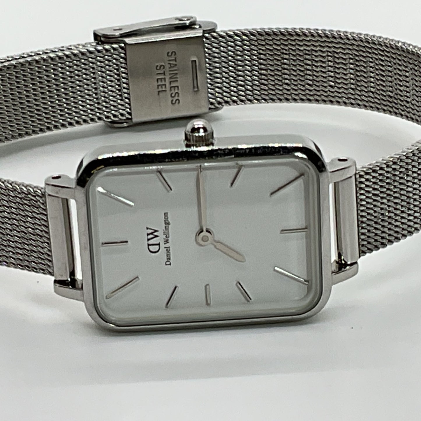 DANIEL WELLINGTON Silver Tone Rectangle Mesh Band Women's Watch