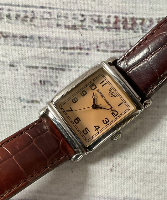 Emporio Armani AR-0204 Stainless Steel Back Brown Leather Band Watch