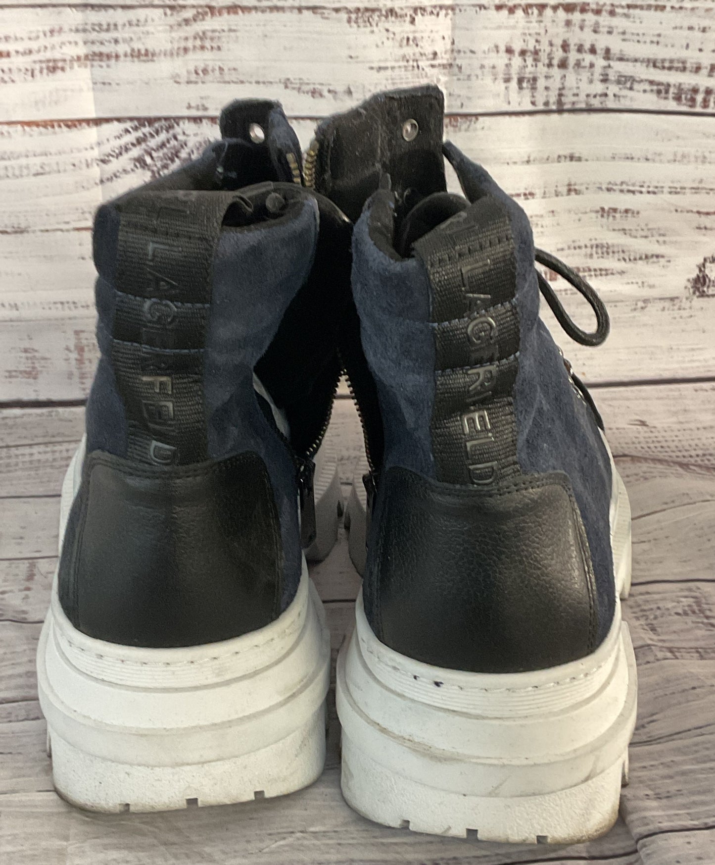 Karl Lagerfeld Paris Suede Ankle Platform Boots Blue 10.5