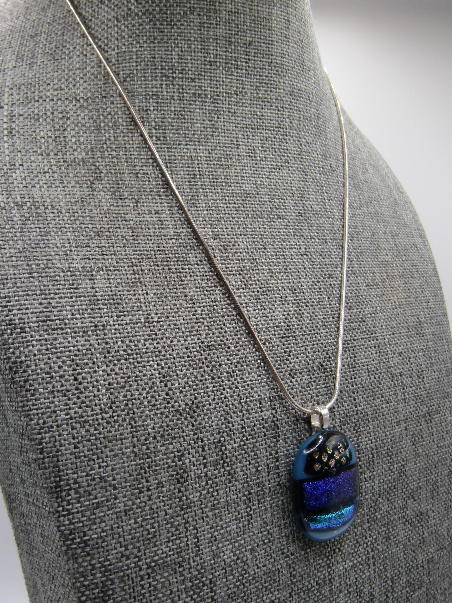 Vintage Artisan Handcrafted Dichroic Glass Pendant Sterling Silver Necklace