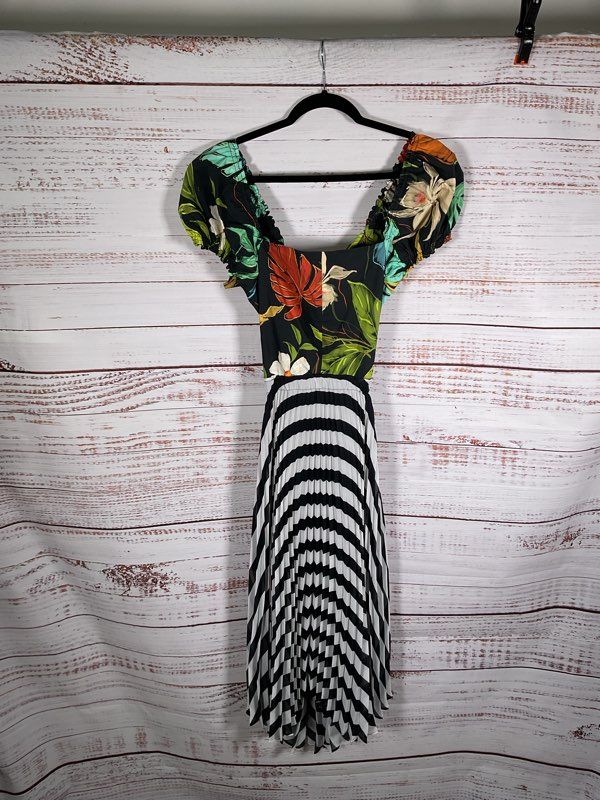 DELFI Collective Katy Dress Tropical Floral Cut Out Tie Front Pleated Size M