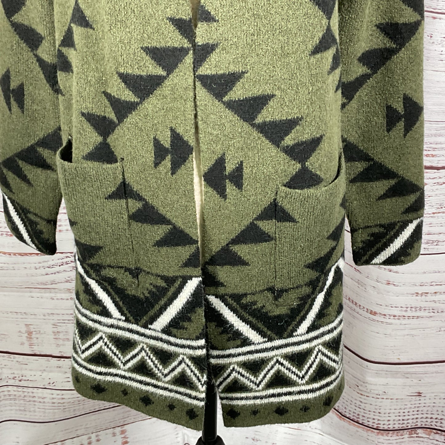NWT FRYE Women's Green Native Design Long Open Front Cardigan Sweater- SZ S