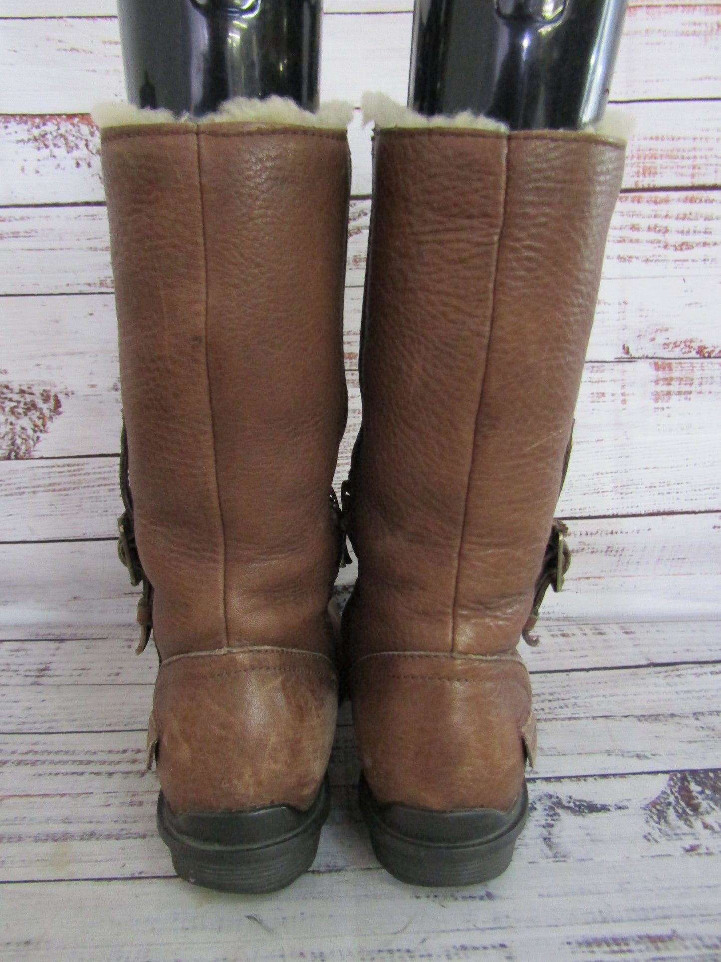 UGG Bellevue Women's Brown Leather Mid-Calf Shearling Boots Size 7