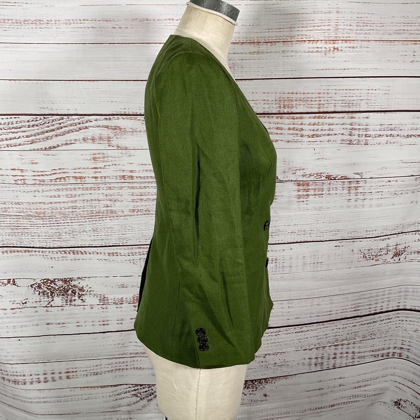 J. Crew French Girl Green Linen Double Breasted Petites Jacket - Size P2 New