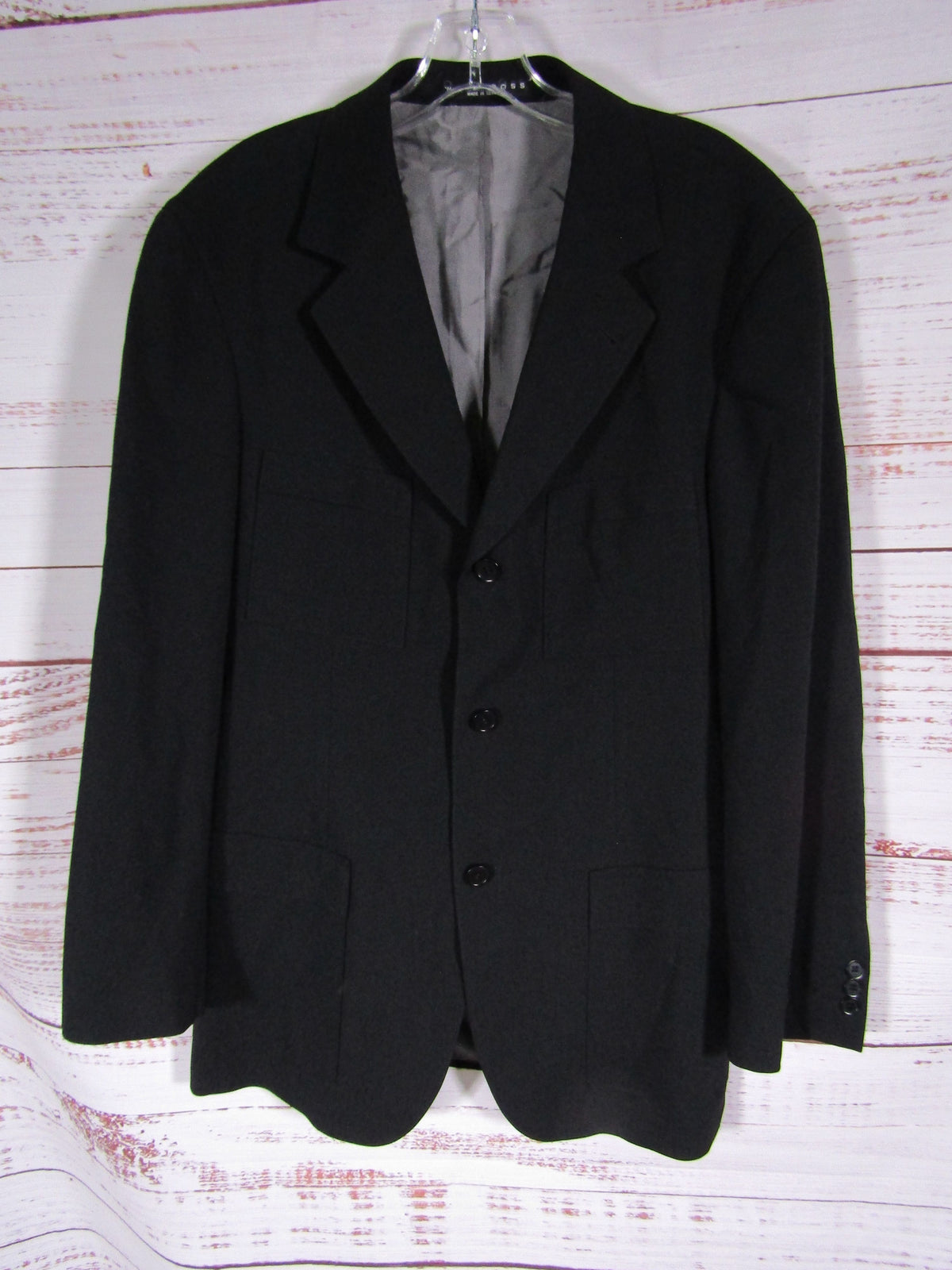 Vintage Hugo Boss Men's Black Wool Blazer Jacket Size 40 Made in Germany