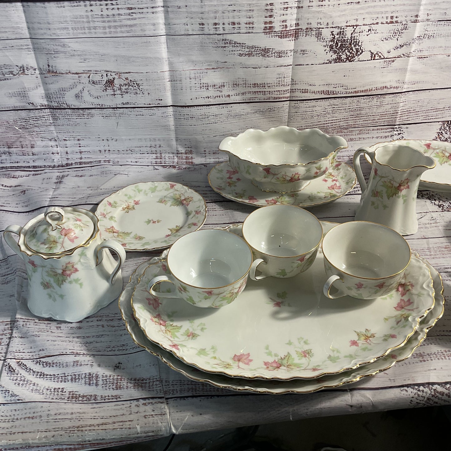 VTG. HUTSCHENREUTHER Germany "Maple Leaf" Scalloped Dish Set- 47 Pieces