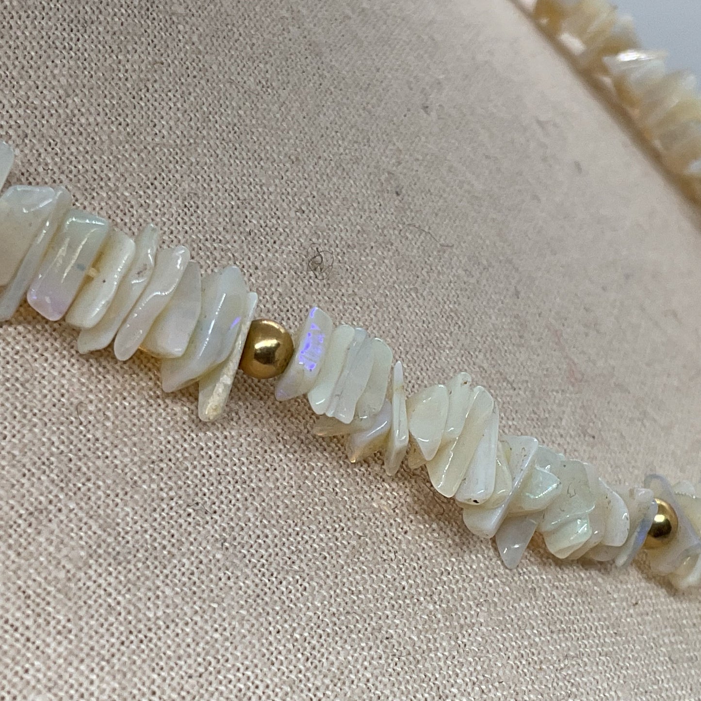 14K Yellow Gold Clasp & Beads Raw Opal Chip Beaded 16" Necklace