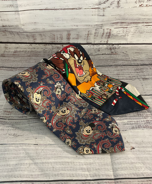 Cartoon Disney Mickey Mouse Looney Toons Lot of 2 Ties Multicolor