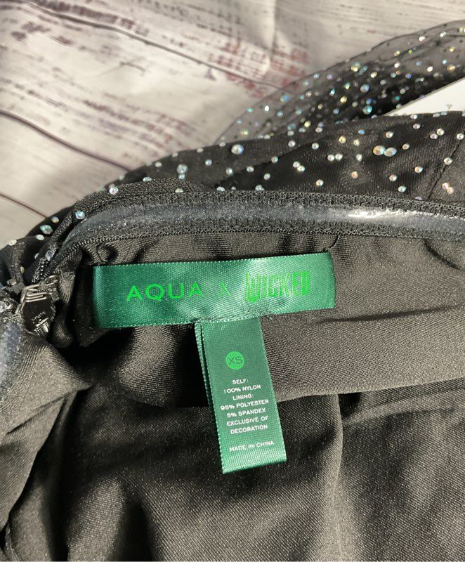 NEW Aqua X Wicked Embellished Twist Maxi Dress Size XS In Black Rhinestones