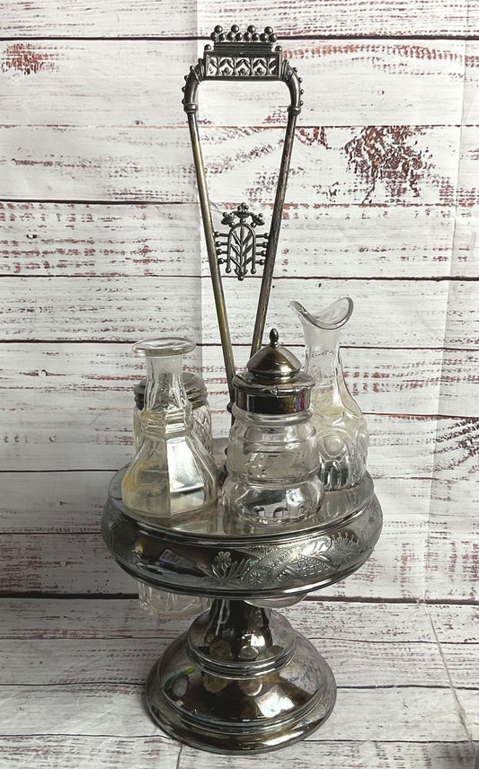 Vintage Embellished Castor Cruet Set Silver Plate