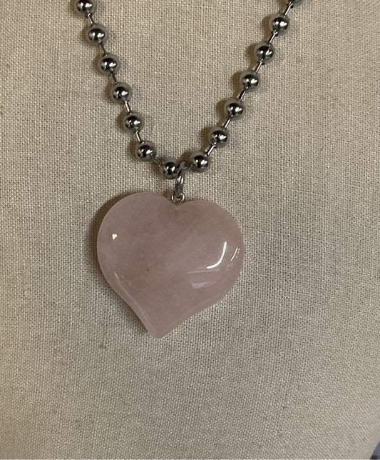 Arcanum Silver Tone Chain Necklace with Rose Quartz Heart Pendant