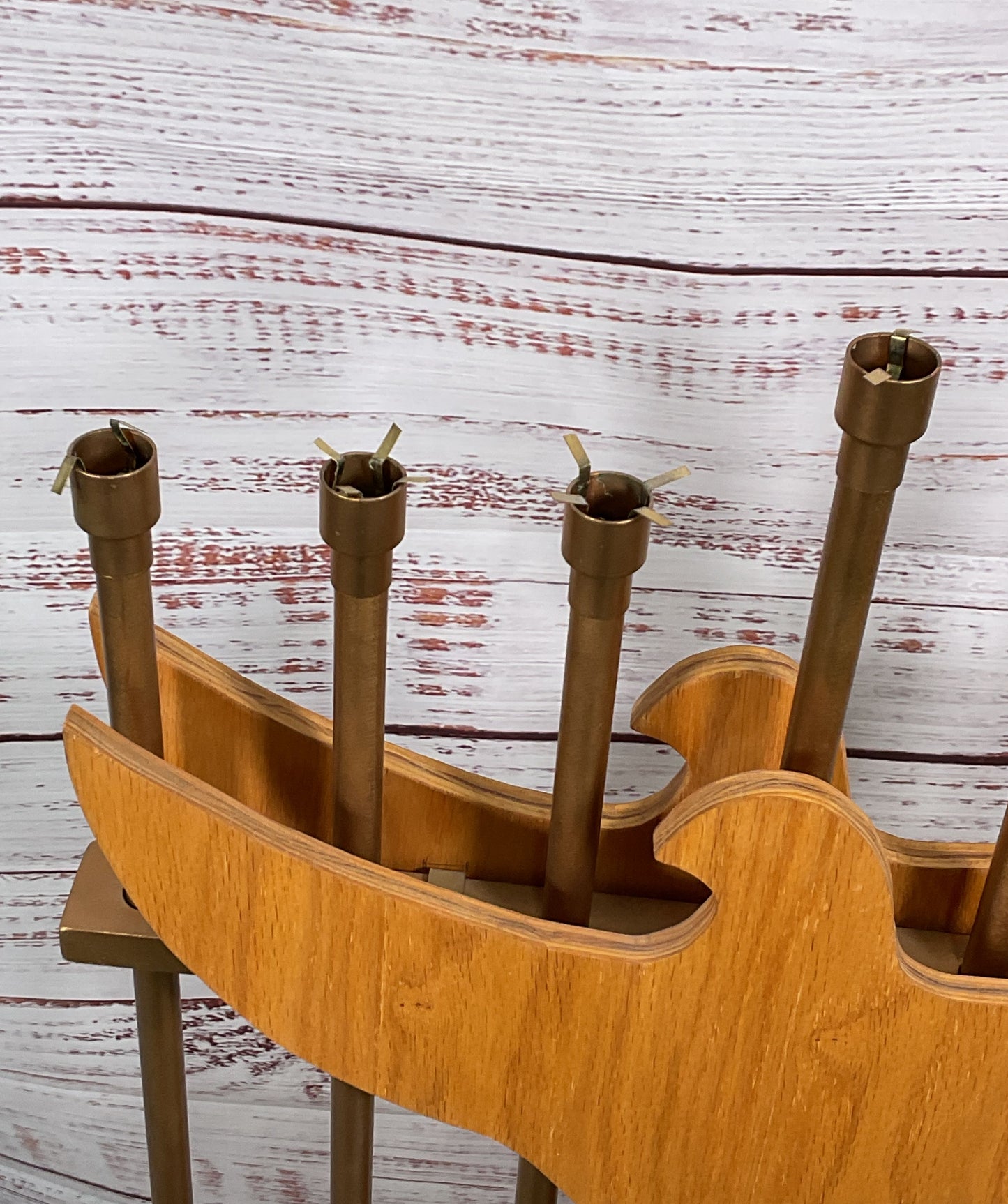 Vintage Handmade Wooden Judaica 44.5" Temple Menorah Brown