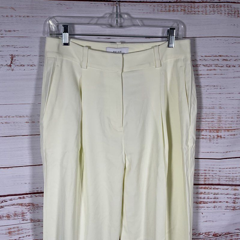 NWT Reiss Liana Pale Yellow Pleated Front Wide Leg Pants - Size 6