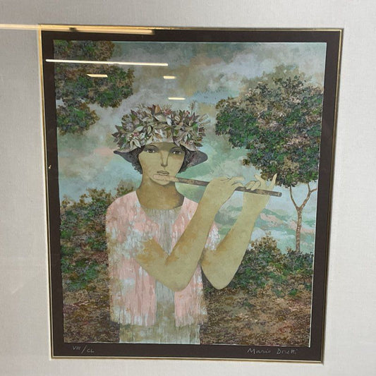MARIO DORETTI Limited Edition VIII/CL Woman Playing Flute Serigraph