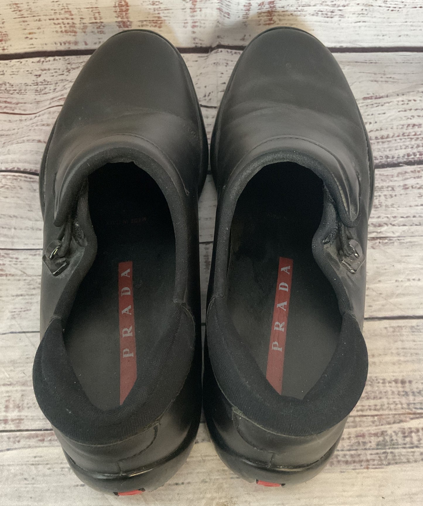 Prada Vintage Leather Toggle Moc Clip Loafers Black 7.5