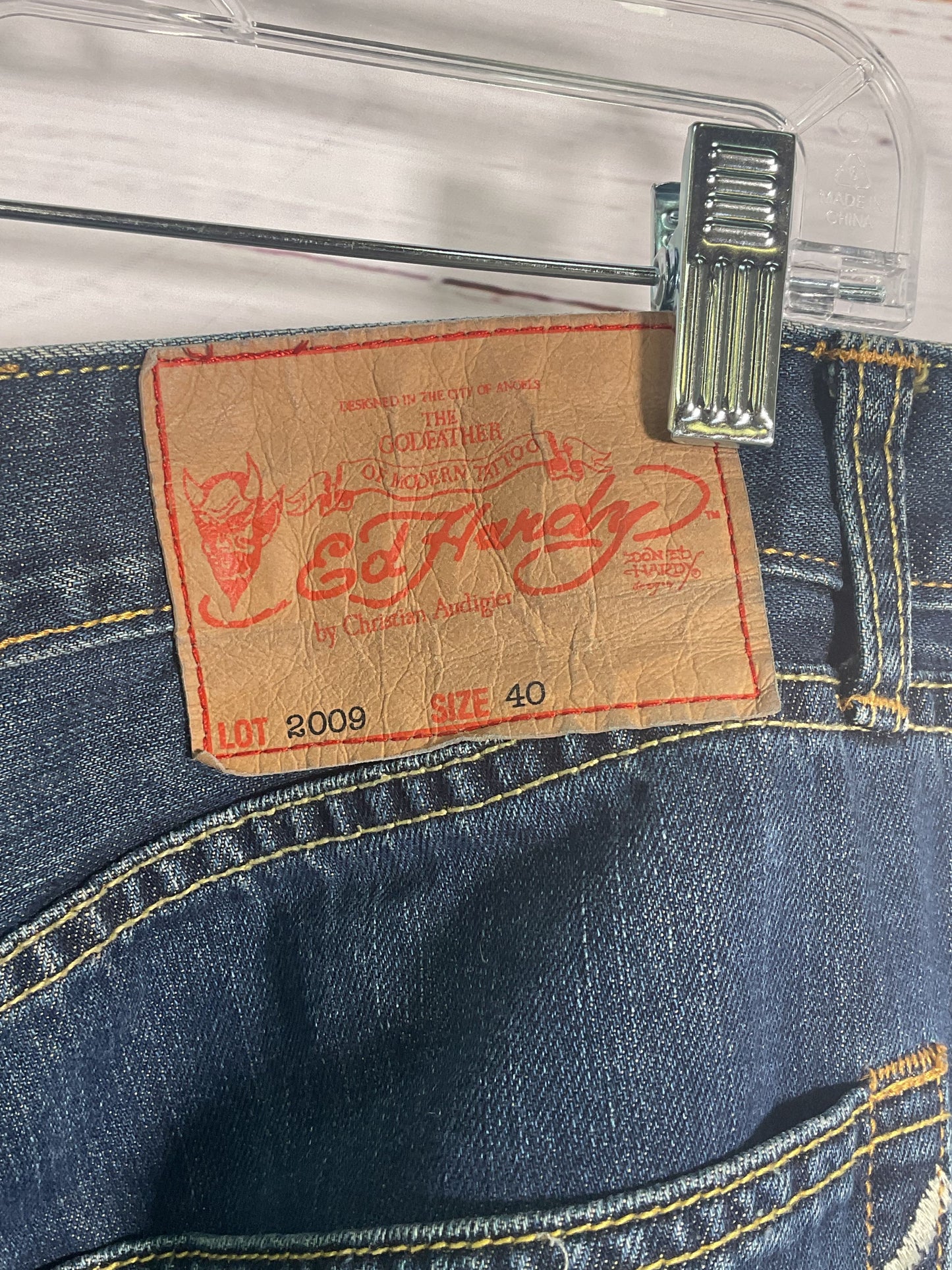 2009 Ed Hardy Kiss of Death Embroidered Blue Jeans - Size 40
