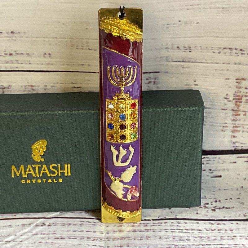 NEW MATASHI Cystals Gold Tone Enamel & Rhinestone Mezuzah- 4"