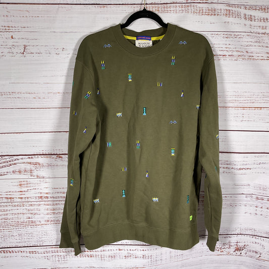 Scotch & Soda Embroidered Olive Green Sweatshirt - Size L