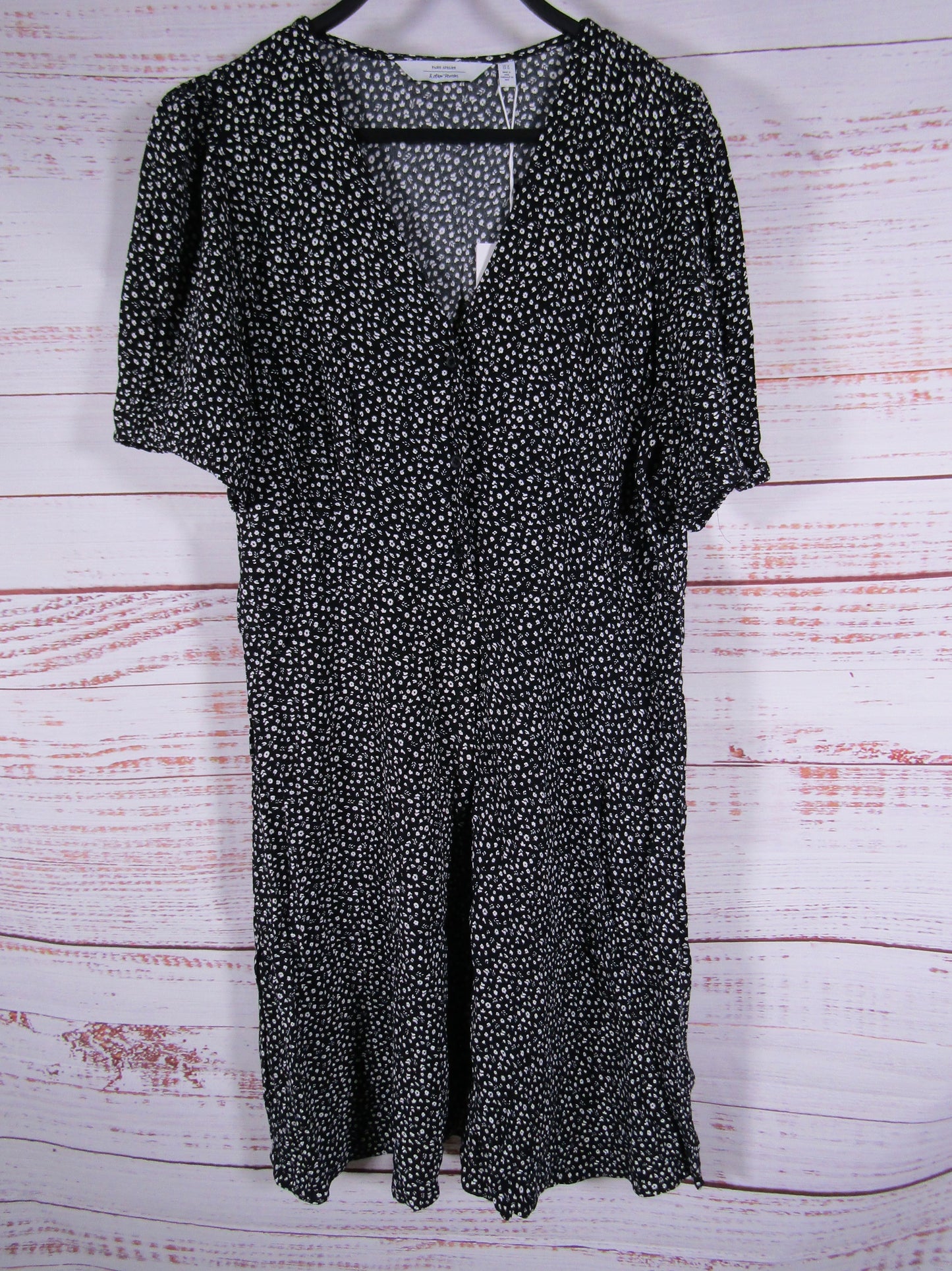 & Other Stories Women's Black Floral Short Sleeve V-Neck Dress Size 12