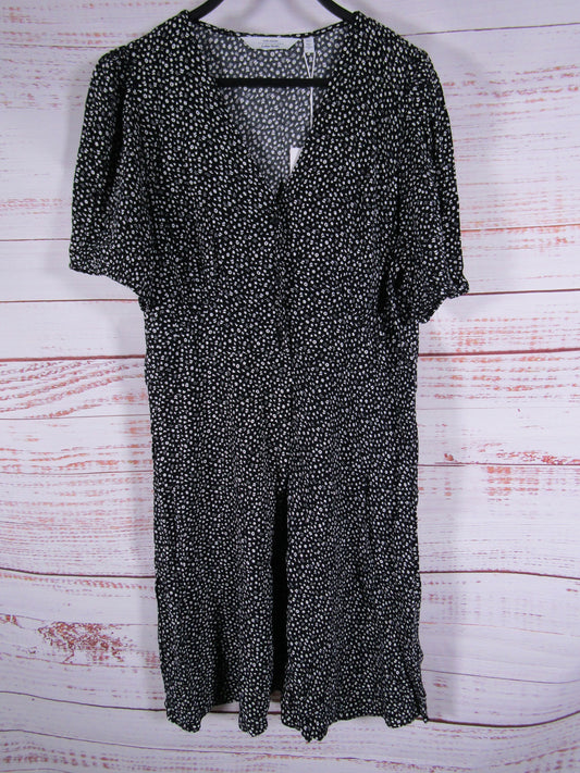& Other Stories Women's Black Floral Short Sleeve V-Neck Dress Size 12