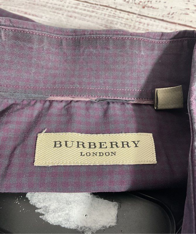 Burberry Men's Long Sleeve Button Dress Shirt Dark Purple Plaid Size 16-41