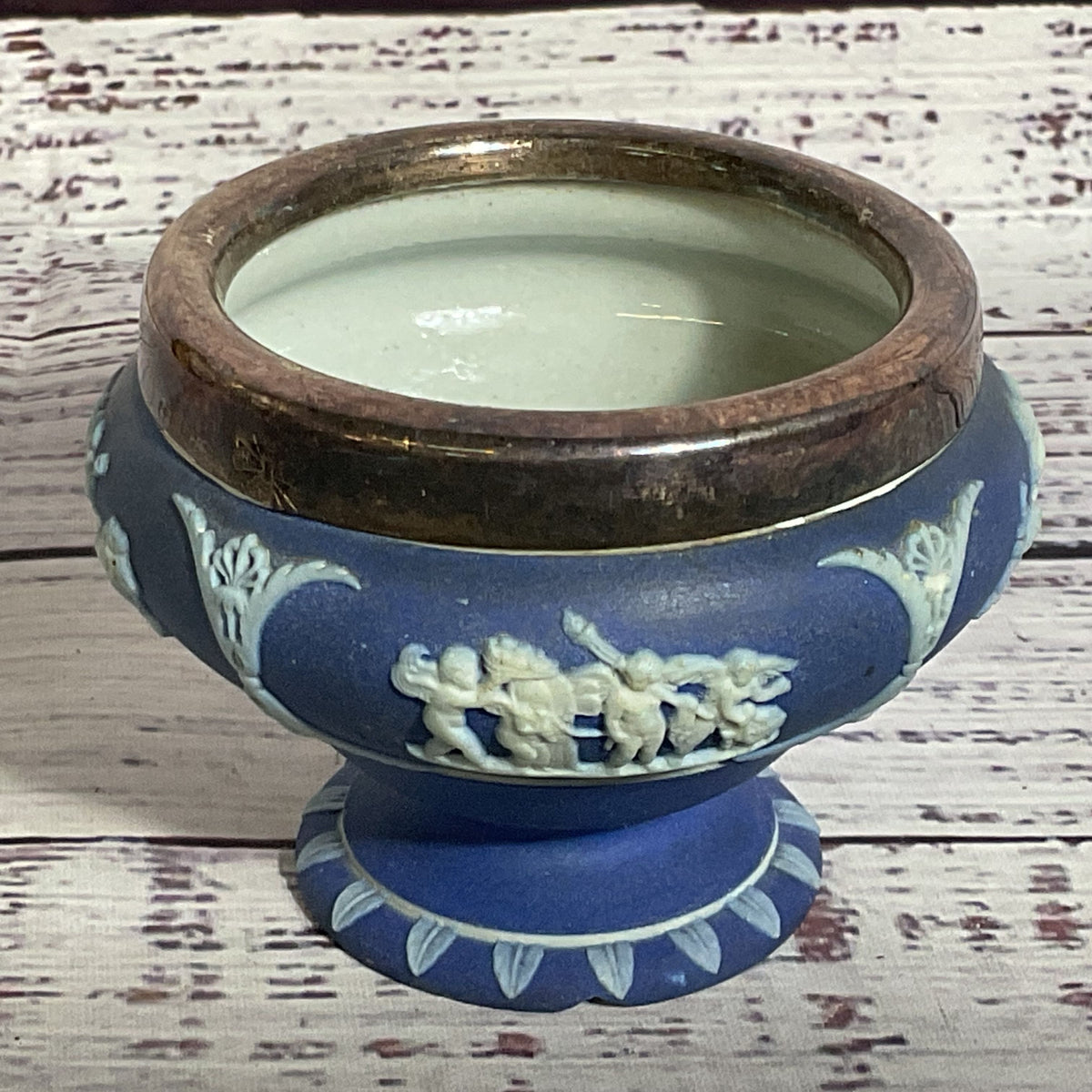 VTG./ANTIQUE WEDGEWOOD England Jasper & Silver Plated Decorative Small Bowl-2.5"
