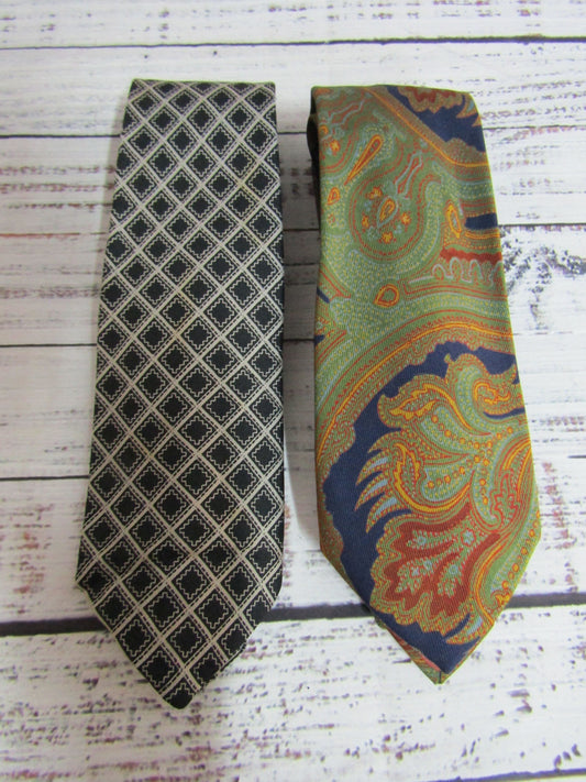 Lot of 2 Vintage Christian Dior Multi-Color Criss Cross Paisley Silk Tie