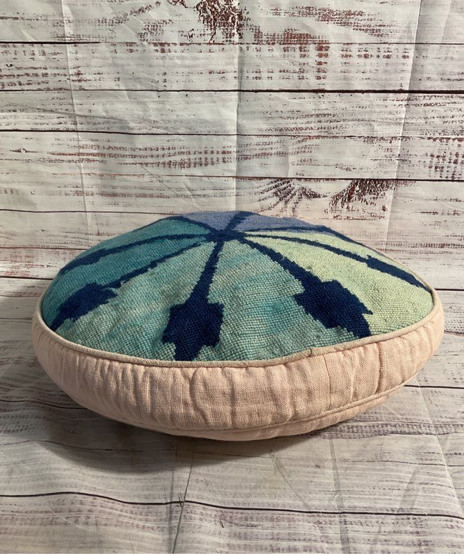 Trina Turk Multicolor Needlepoint Round Pillow Pink Home Decorative 16"