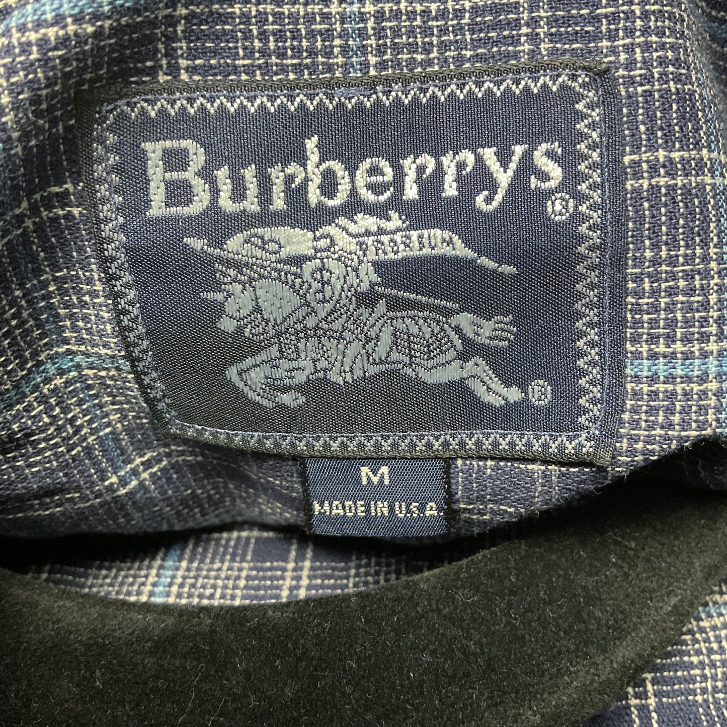 Burberry Navy Blue Plaid Cotton Long Sleeve Dress Shirt - Size M