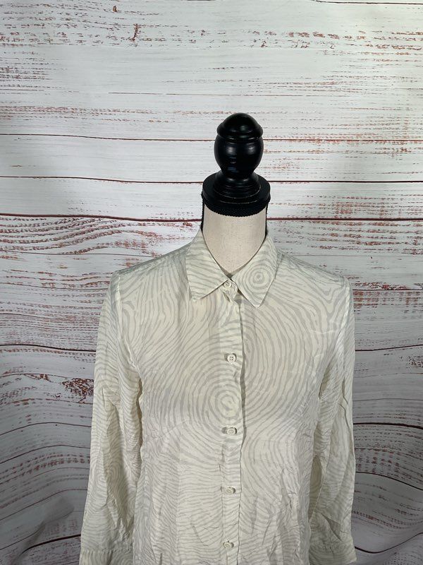 Opening Ceremony Fingerprint Pattern 100% Silk White Long Sleeve Shirt Size M