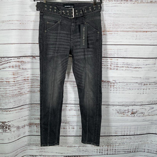 NWT KOOPLES Women's Black Paneled Belted Jeans- SZ 28