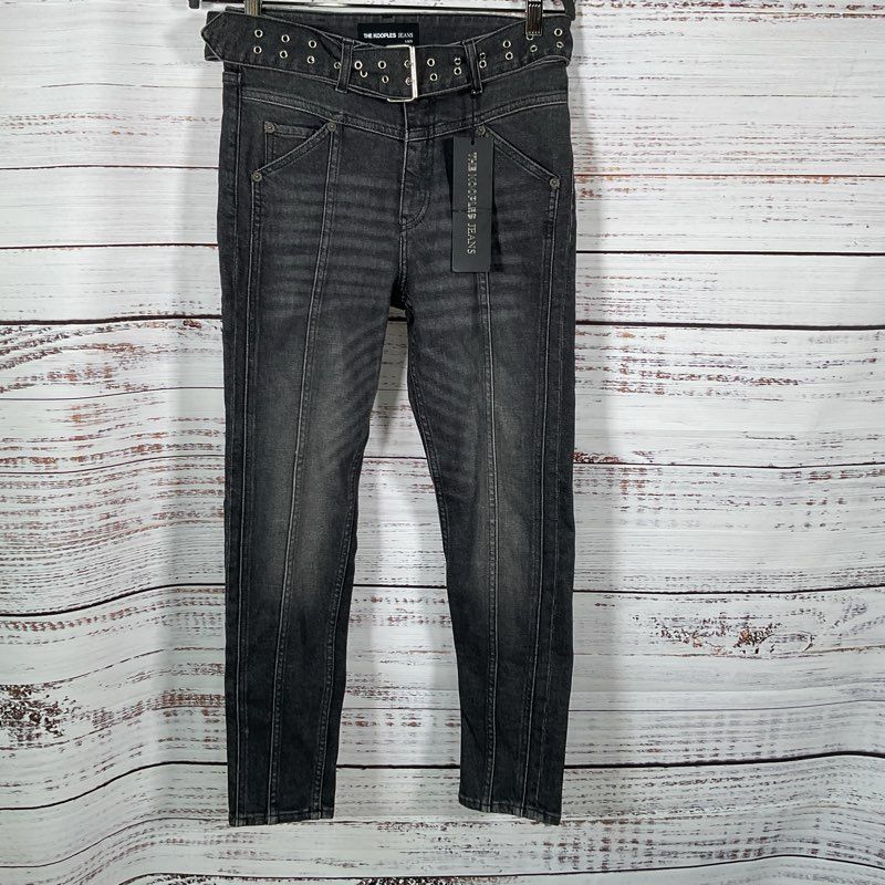 NWT KOOPLES Women's Black Paneled Belted Jeans- SZ 28