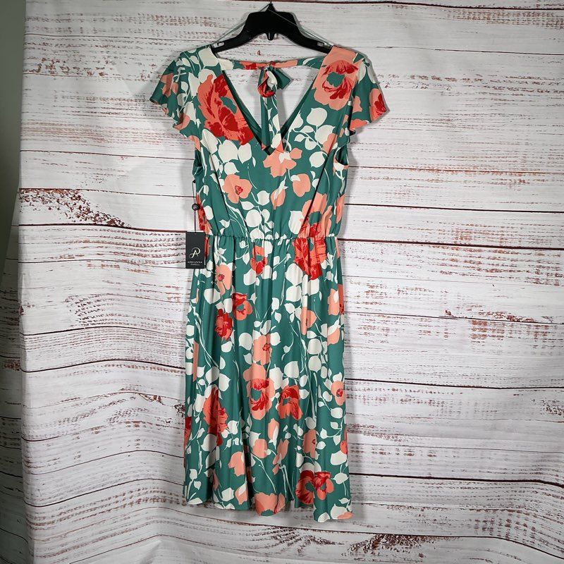 NWT Adrianna Papell Swaying Floral Bias Midi Green Print Dress Sz 6 Retail $159