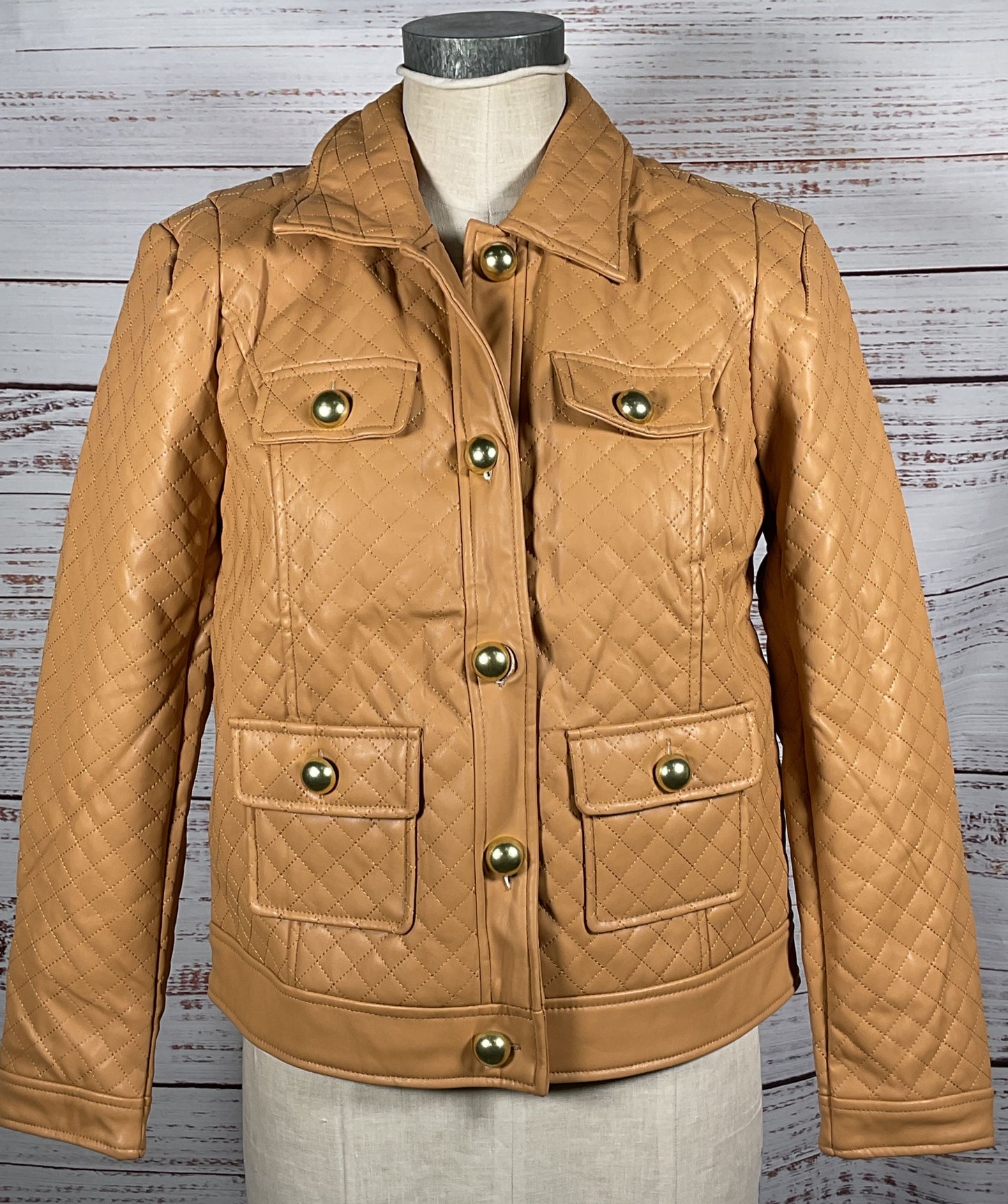 G By Guiliana Black Label Quilted Faux Leather Jacket Camel S