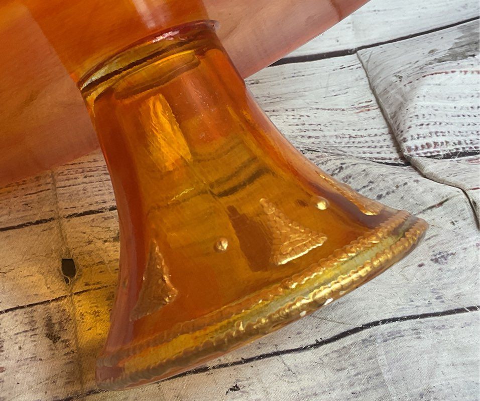 Vintage Hand Painted 13" Glass Cake Tray Tangerine